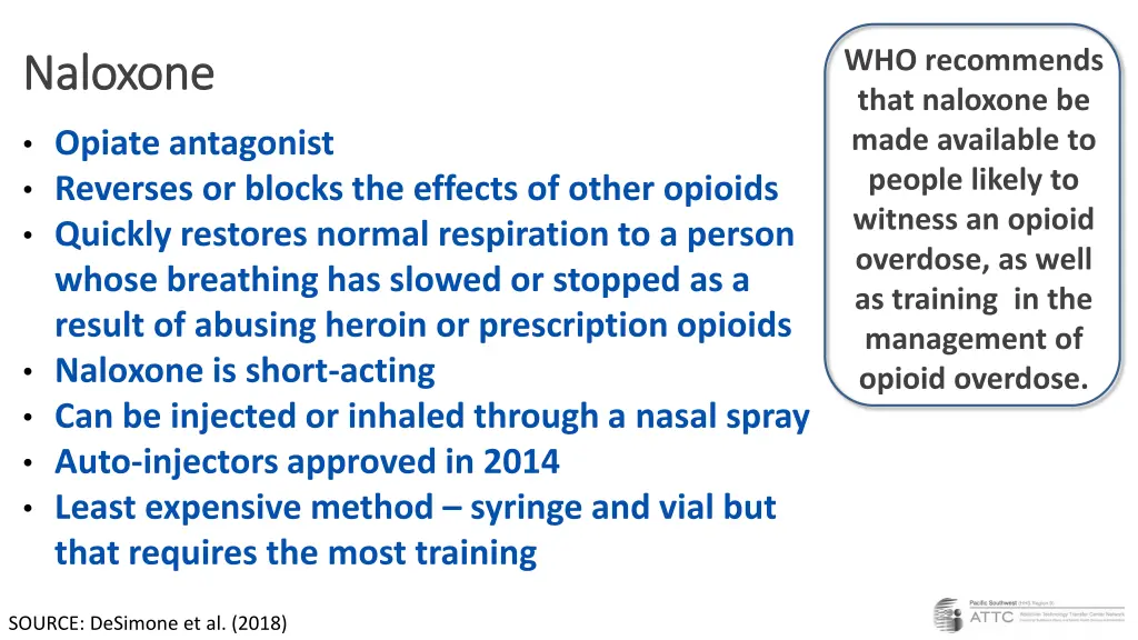 who recommends that naloxone be made available