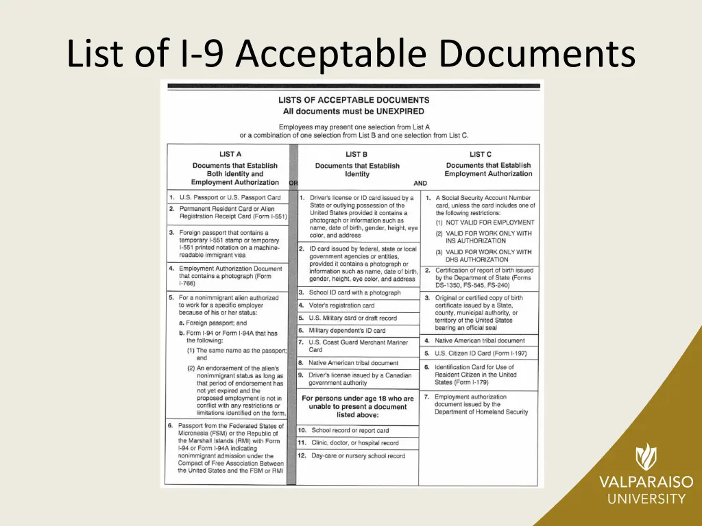 list of i 9 acceptable documents