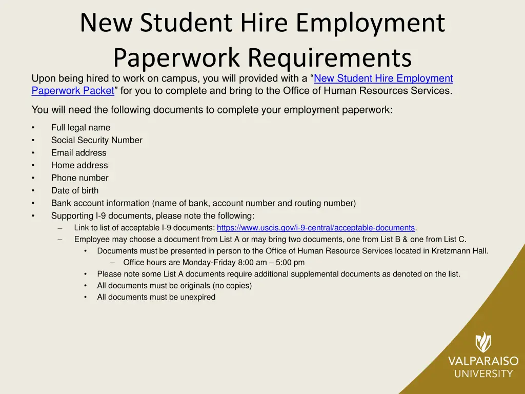new student hire employment paperwork