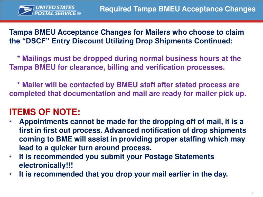 required tampa bmeu acceptance changes