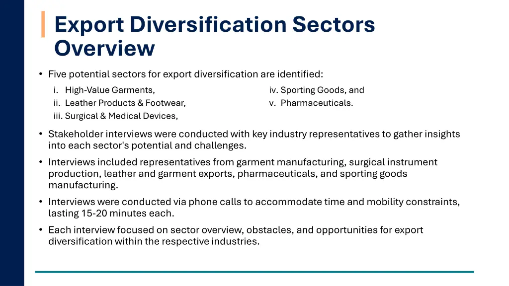 export diversification sectors overview