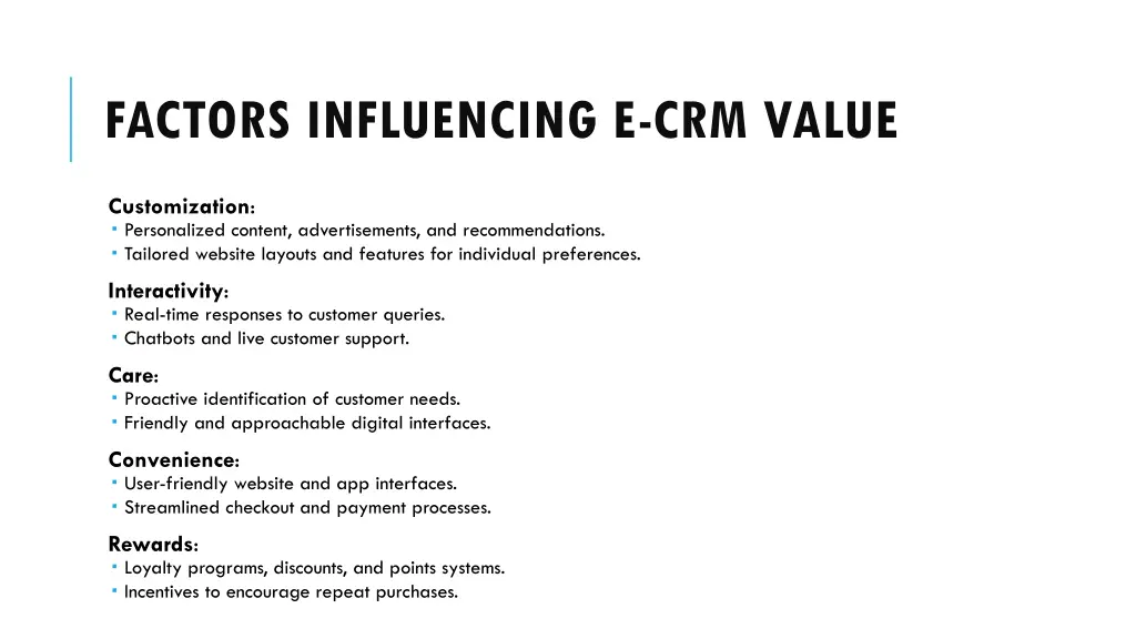 factors influencing e crm value