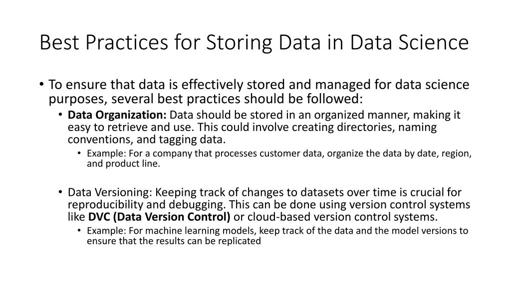 best practices for storing data in data science