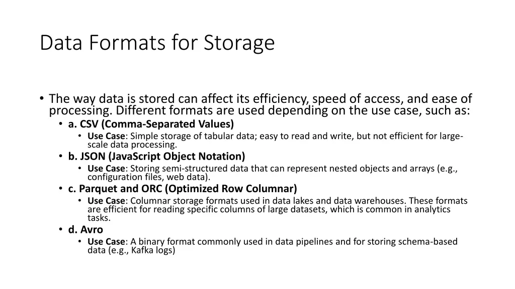 data formats for storage