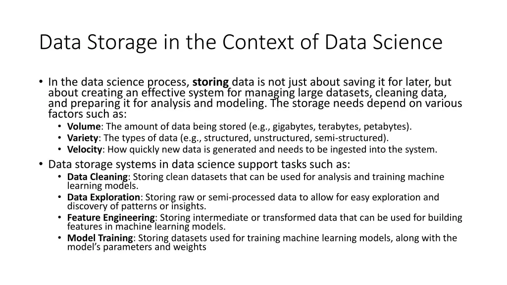 data storage in the context of data science