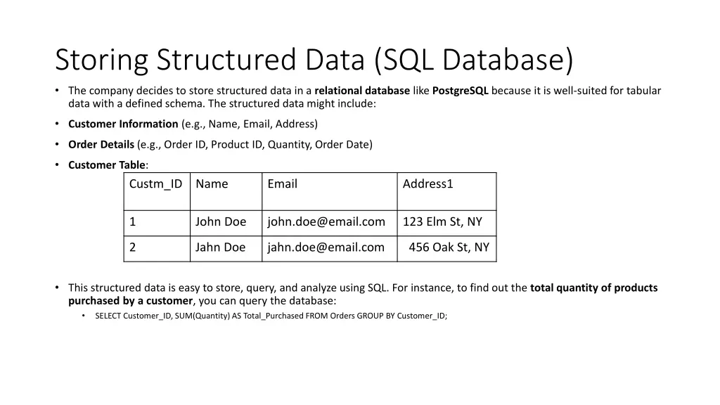 storing structured data sql database the company