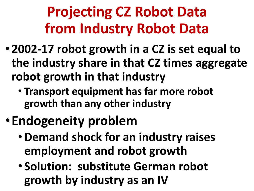 projecting cz robot data from industry robot data