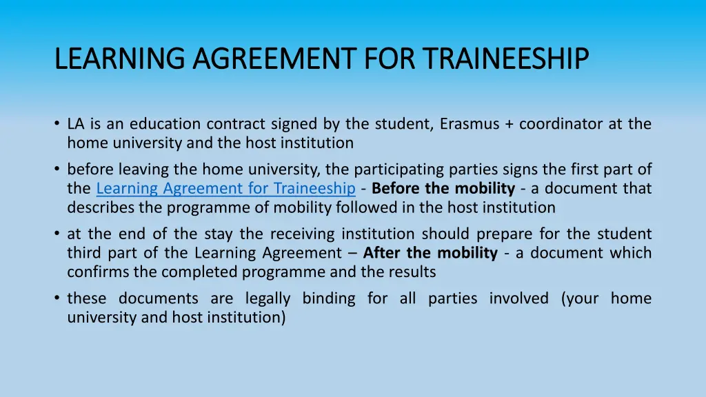 learning agreement for traineeship learning
