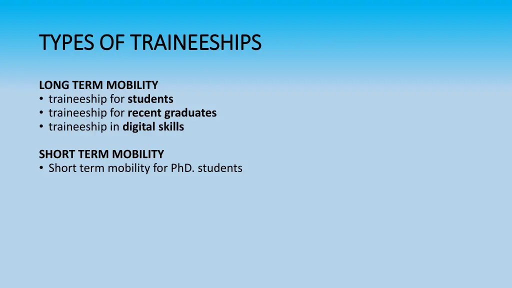 types of types of traineeships traineeships