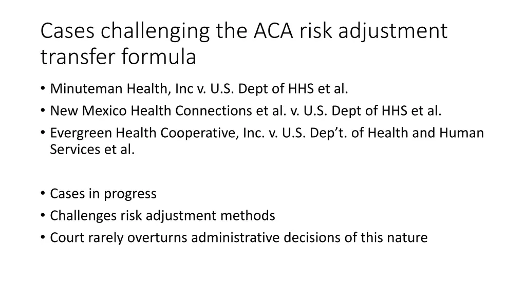 cases challenging the aca risk adjustment