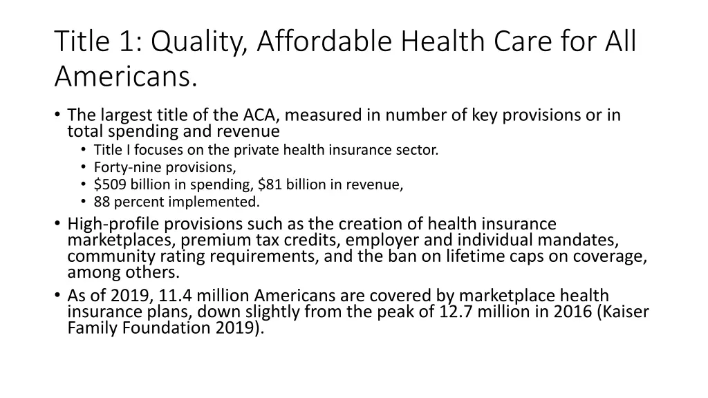 title 1 quality affordable health care