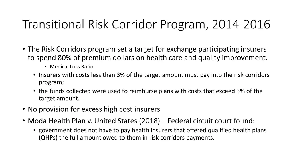 transitional risk corridor program 2014 2016
