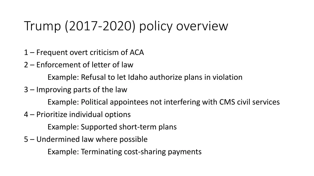 trump 2017 2020 policy overview