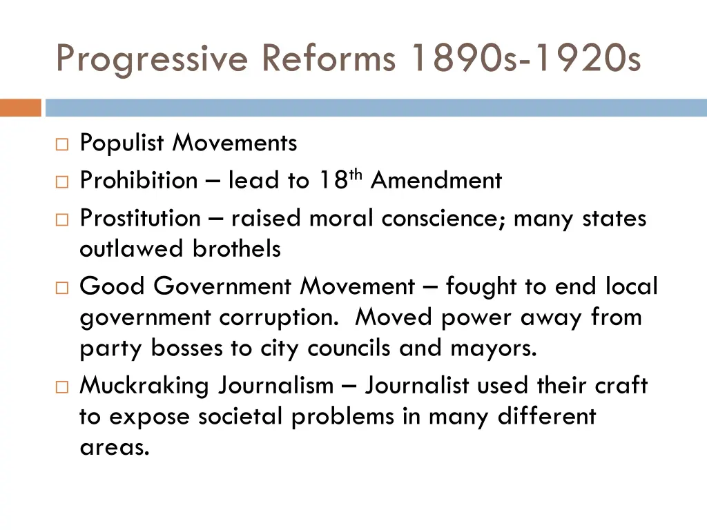 progressive reforms 1890s 1920s 1