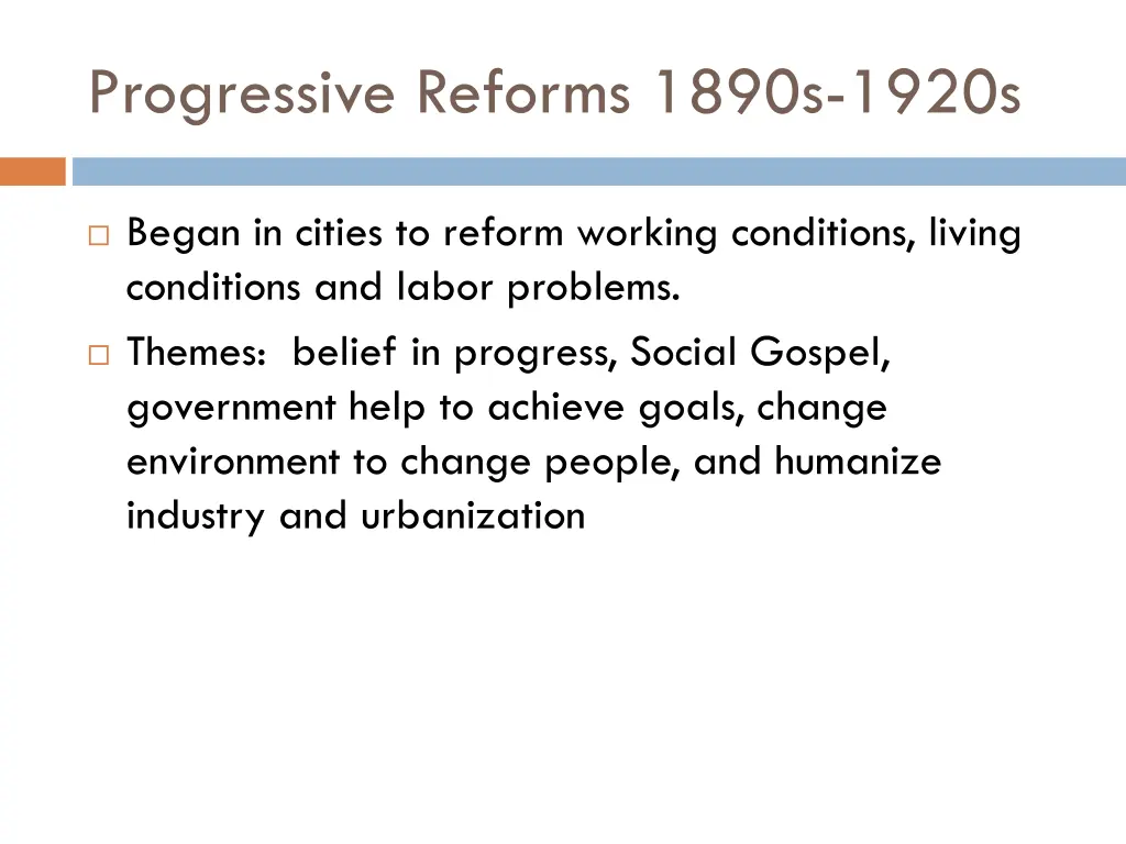 progressive reforms 1890s 1920s