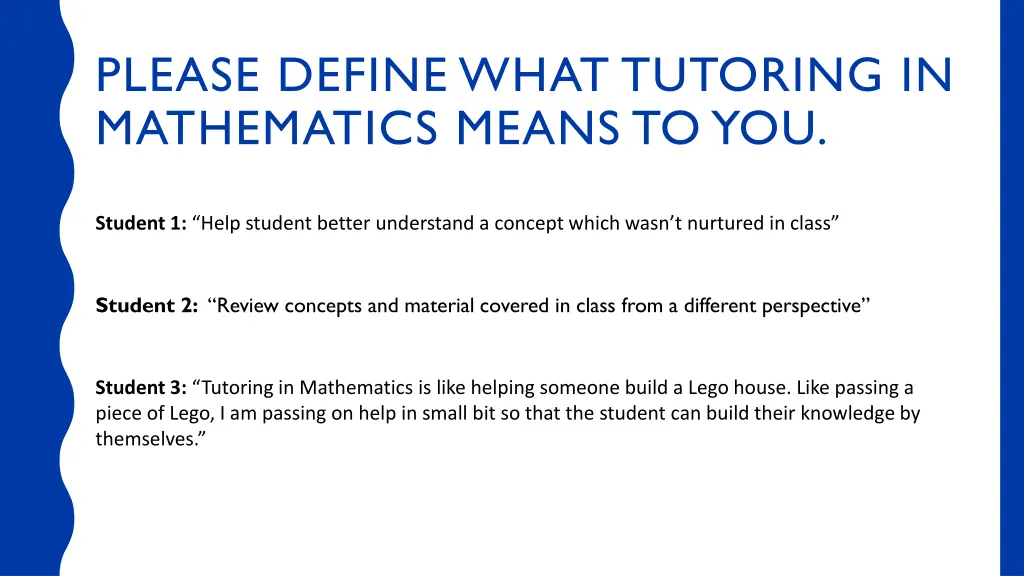 please define what tutoring in mathematics means