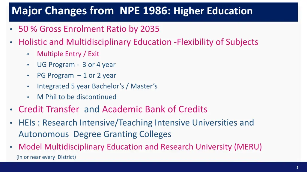 major changes from npe 1986 higher education