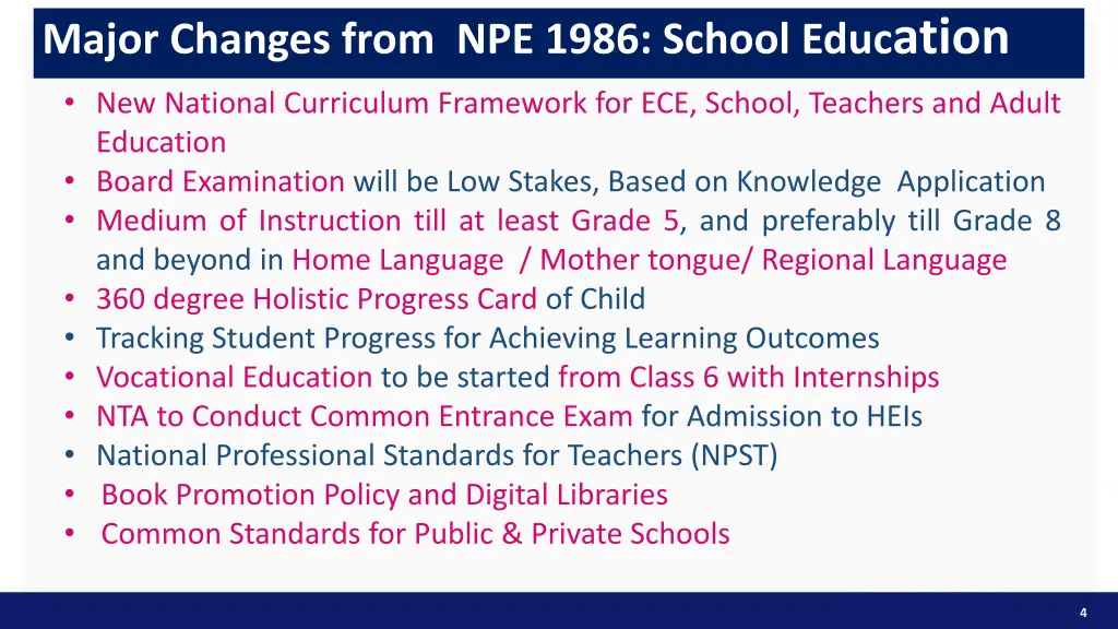 major changes from npe 1986 school educ ation 1
