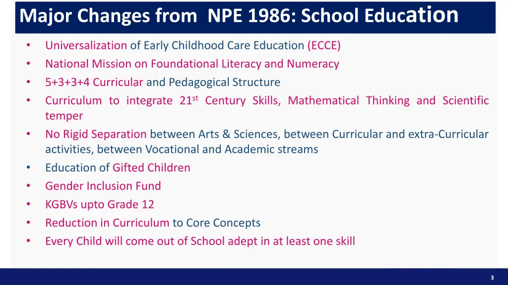 major changes from npe 1986 school educ ation
