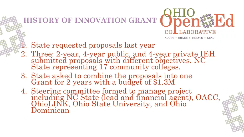 history of innovation grant