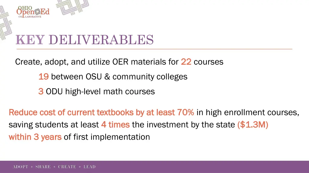 key deliverables