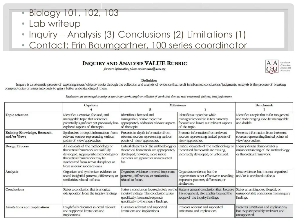 biology 101 102 103 lab writeup inquiry analysis