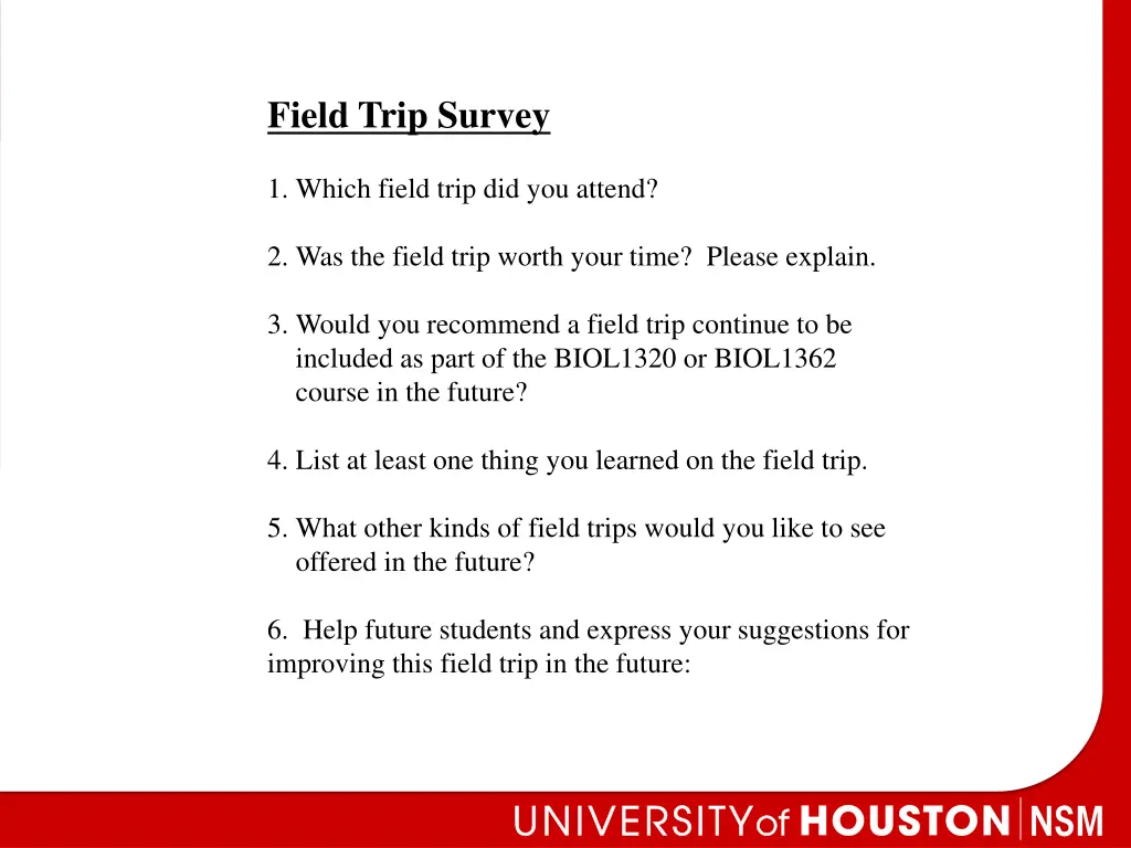 field trip survey