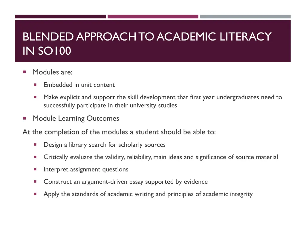 blended approach to academic literacy in so100 3