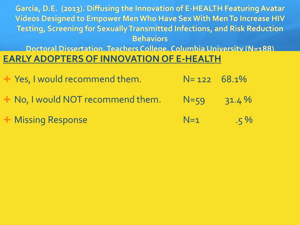 early adopters of innovation of e health