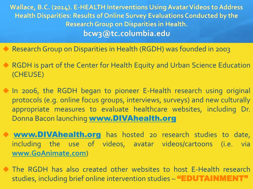 research group on disparities in health rgdh