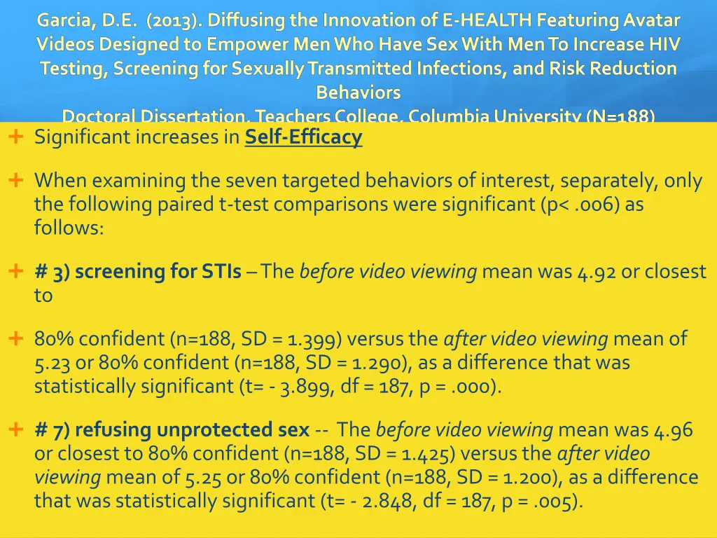 significant increases in self efficacy