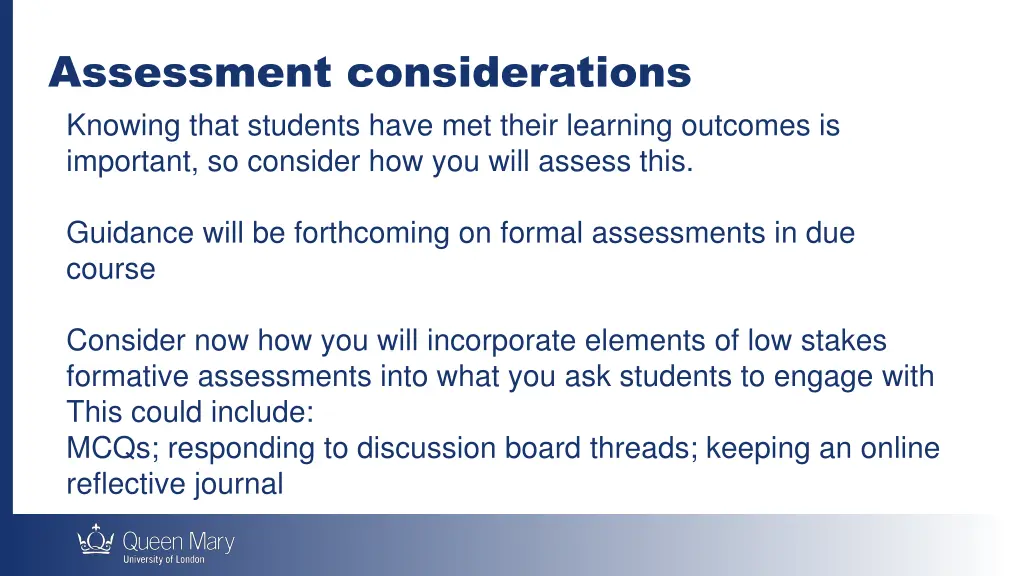 assessment considerations knowing that students