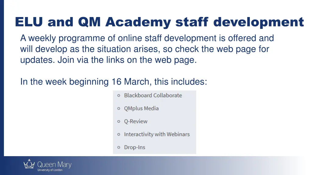 elu and qm academy staff development a weekly