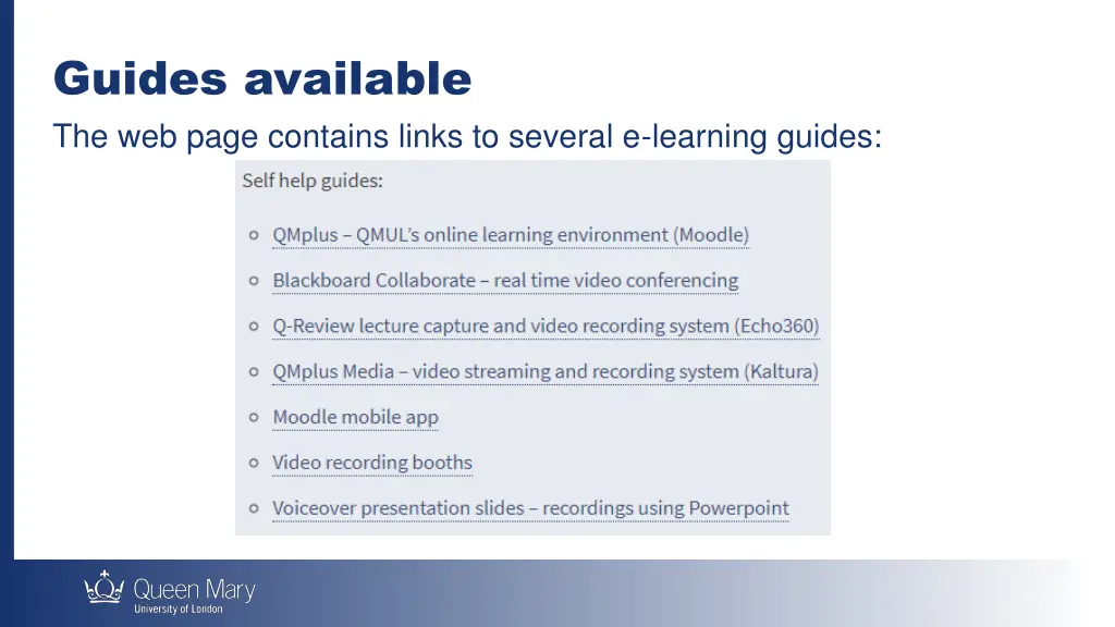 guides available the web page contains links
