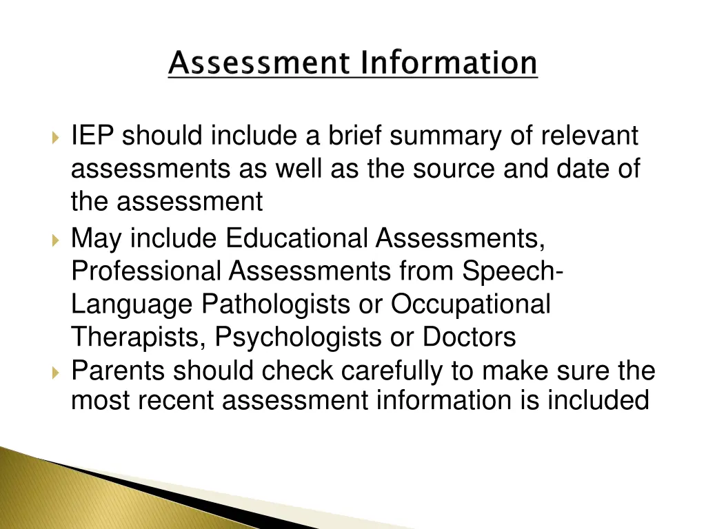 iep should include a brief summary of relevant