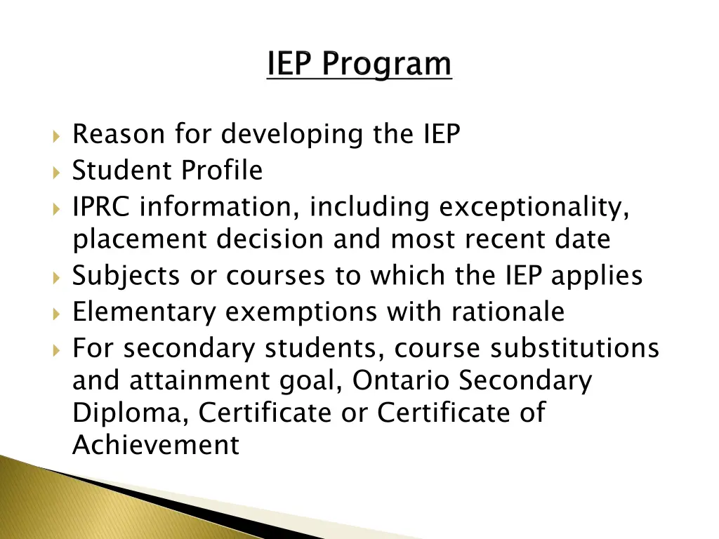 reason for developing the iep student profile