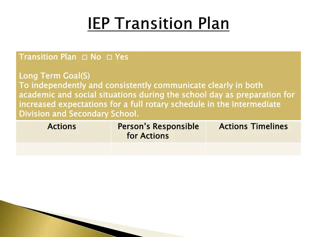 transition plan