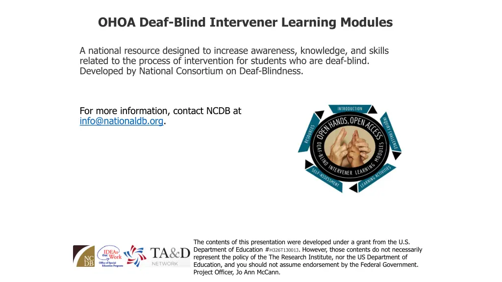 ohoa deaf blind intervener learning modules