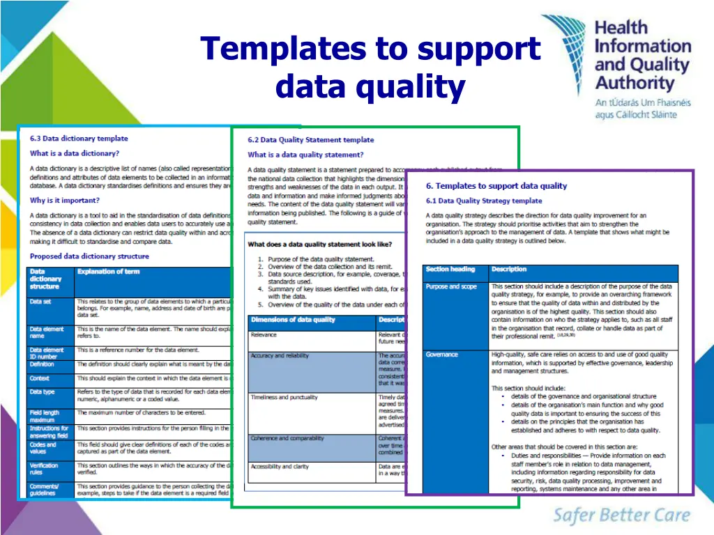 templates to support data quality