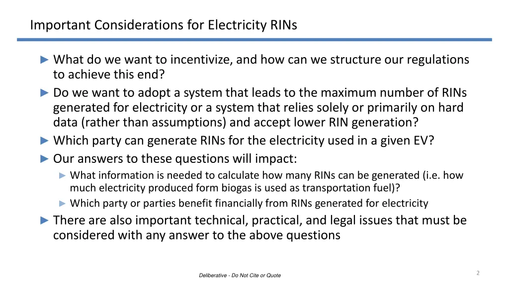 important considerations for electricity rins