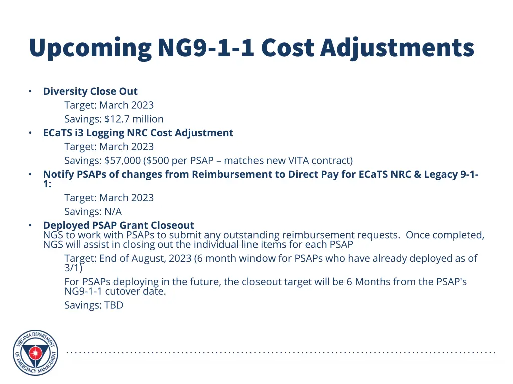 upcoming ng9 1 1 cost adjustments