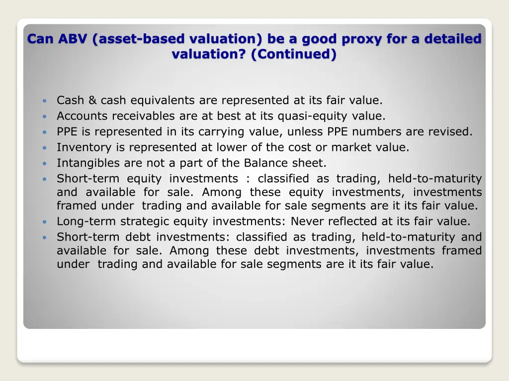 can abv asset based valuation be a good proxy 1