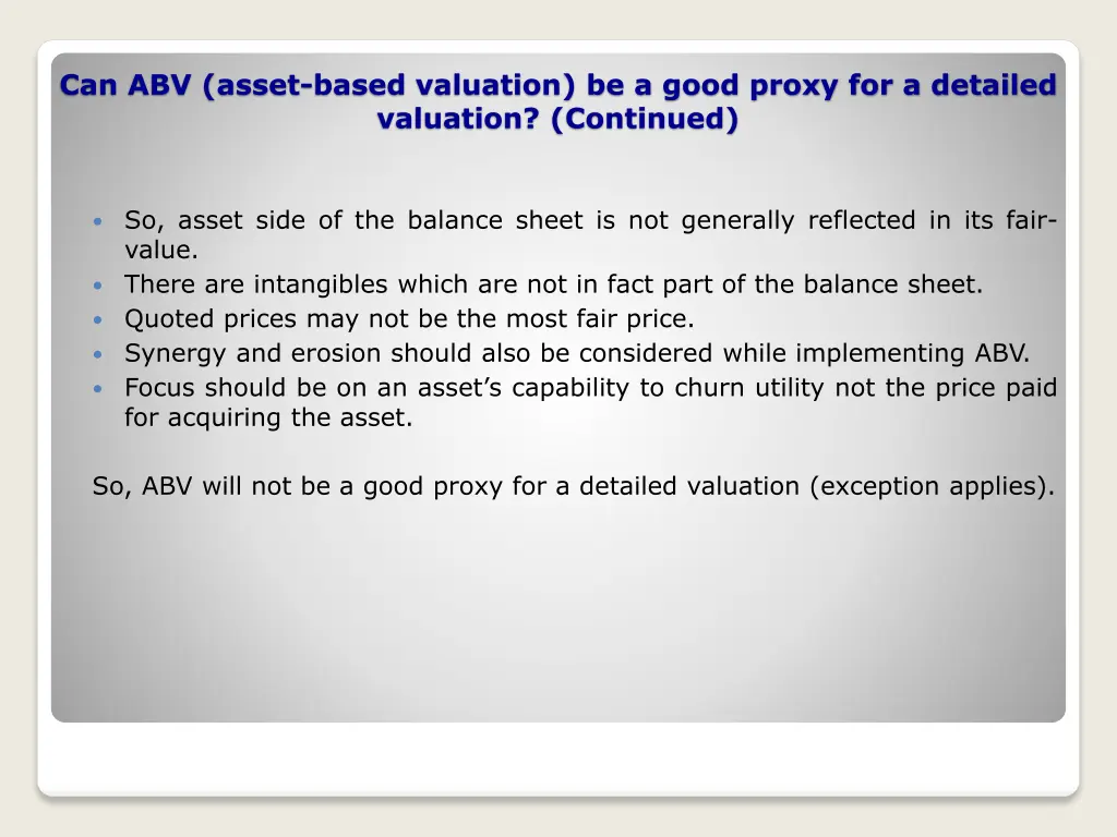 can abv asset based valuation be a good proxy 3
