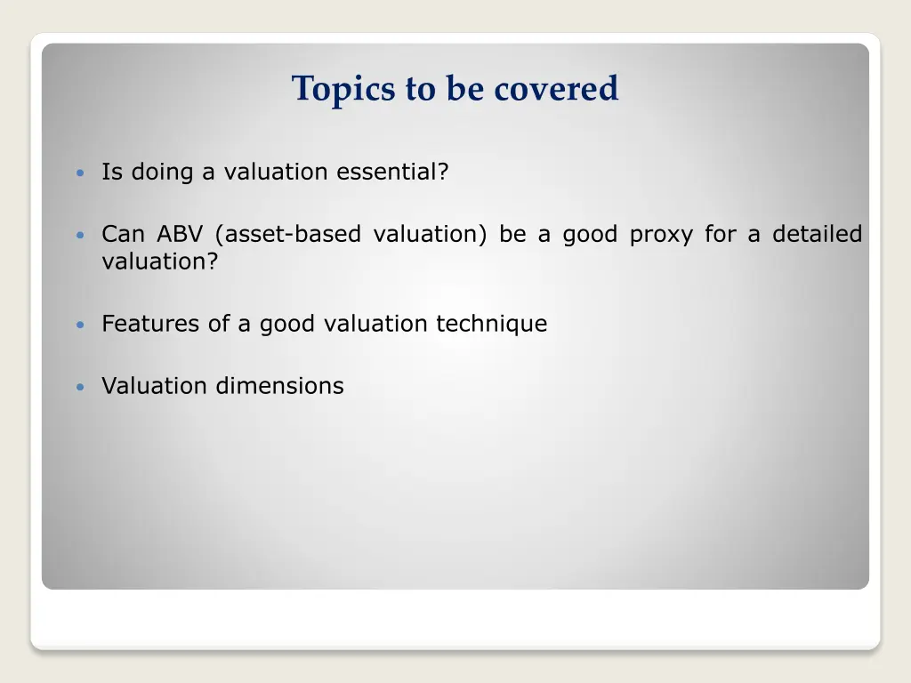 topics to be covered