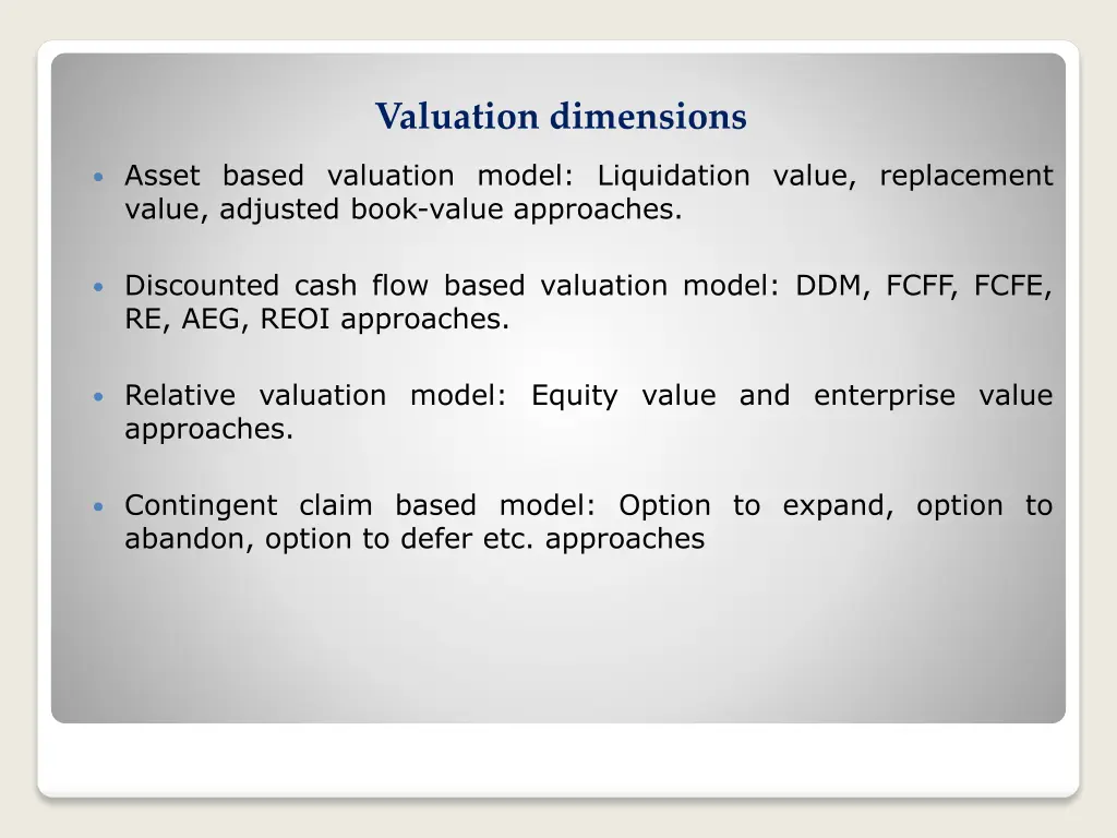 valuation dimensions