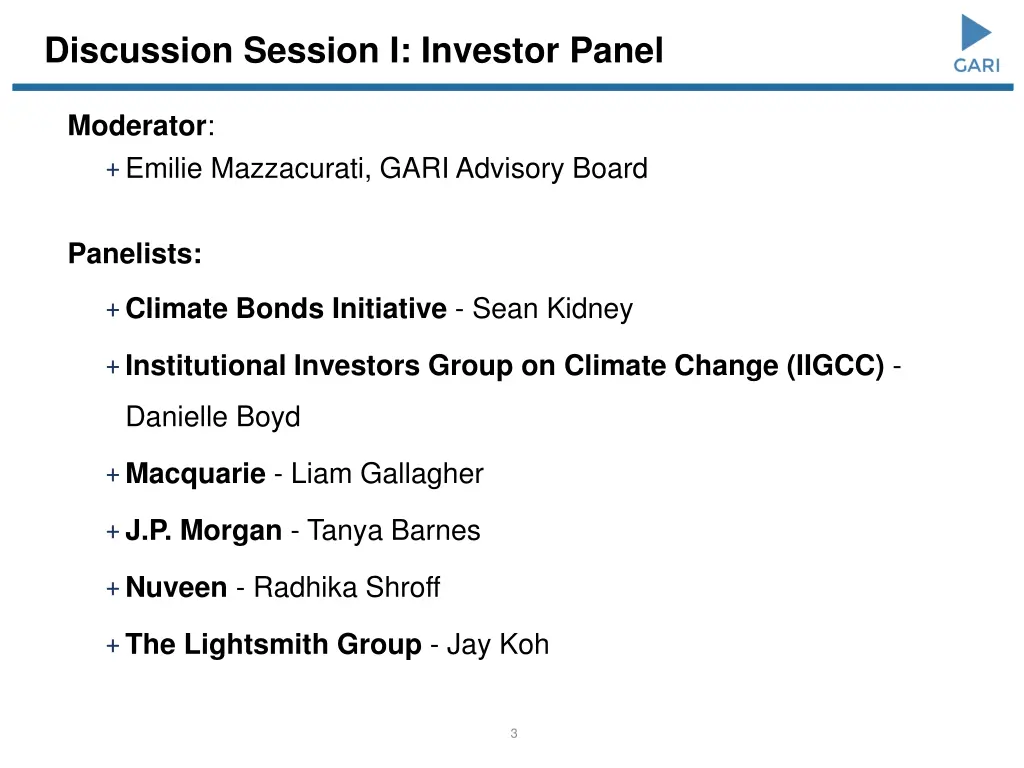 discussion session i investor panel
