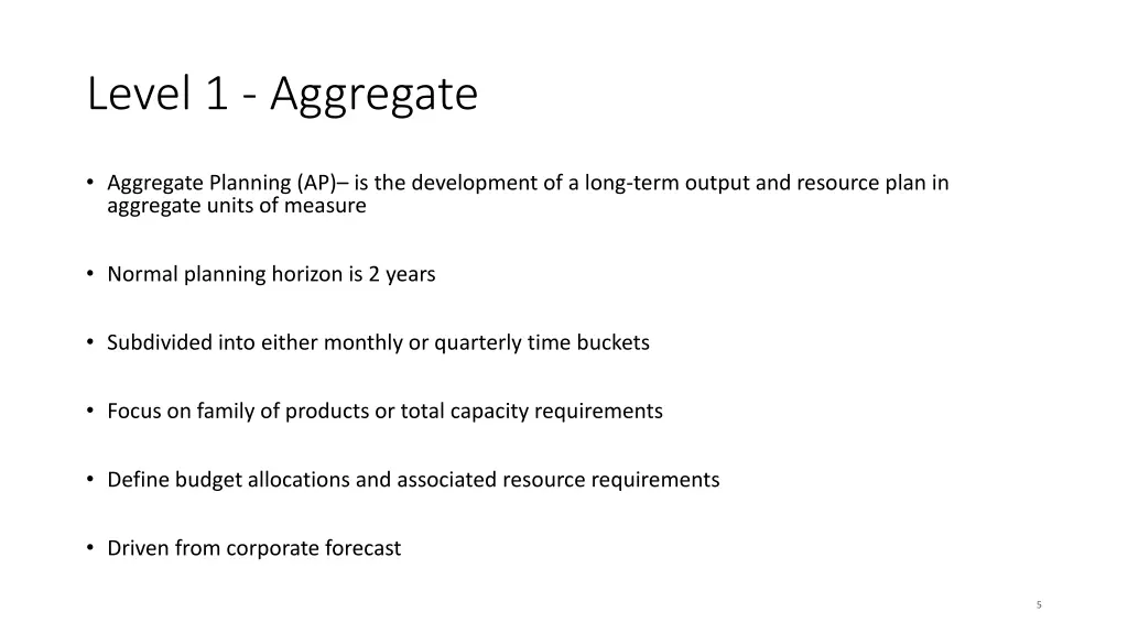 level 1 aggregate