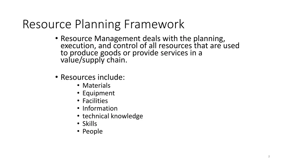 resource planning framework resource management