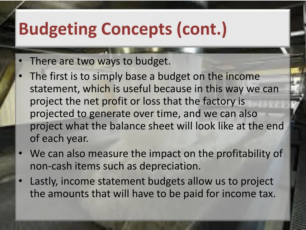 budgeting concepts cont