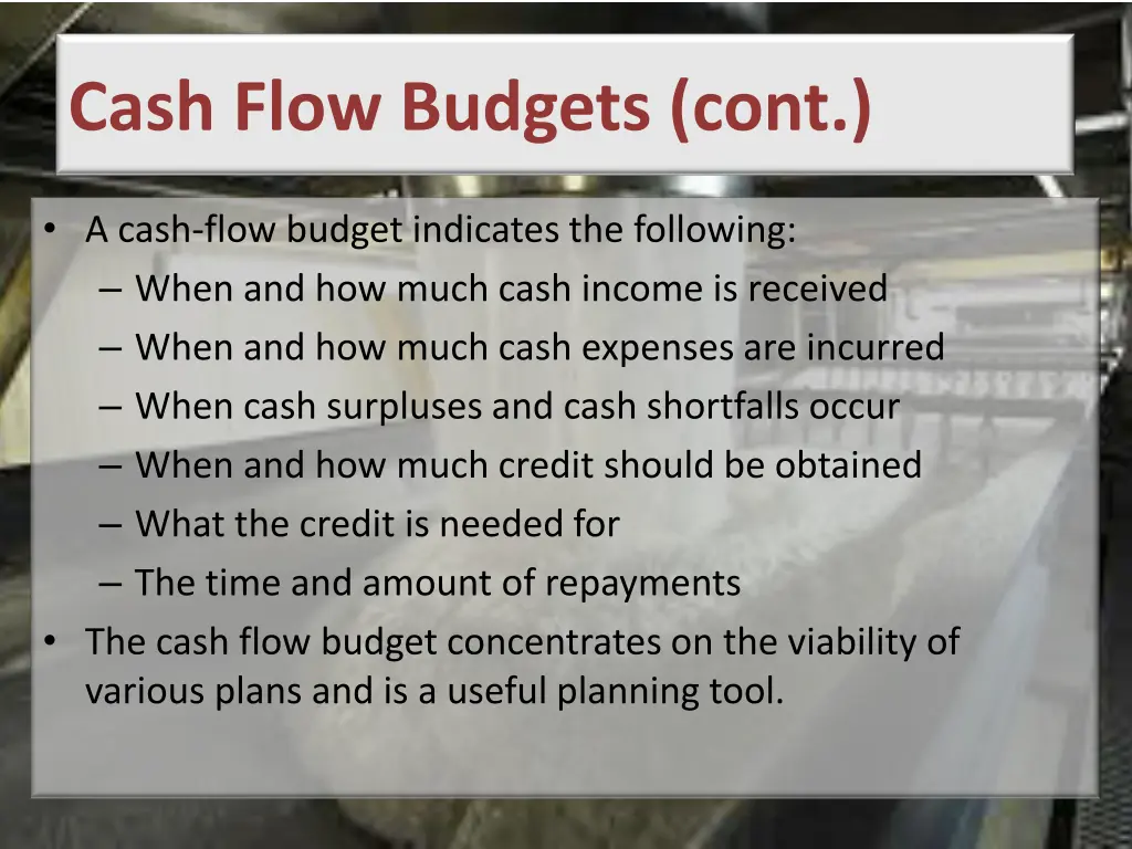 cash flow budgets cont 2